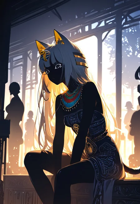 (masterpiece, best quality), (score_9, score_8_up, score_7_up,source_anime), 4K8K, high res image, Uncorrected, white print, lineart print, print,
from front, body focus, portrait,
Ankha_(Animal_Crossing), (solo:1.3),
(animals), silhouette, backlit, backlighting, dark night, Porcelain Mix Gold, pmg style,
(golden lines, white silhouette skin, Skin like porcelain),
sitting, bent over, spreading legs, Arms between legs, Porcelain wall, (small stature, petite:1.3), (breasts:1.1), (white hair, verry long hair, cat ears, cat's eyes, Ankha eyes),