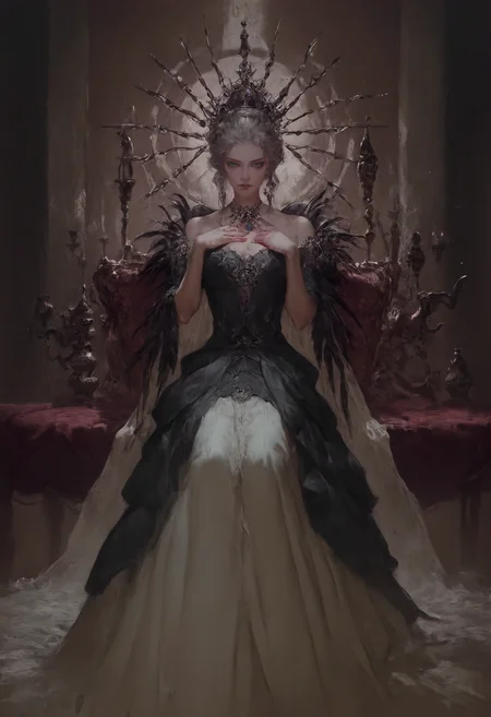 score_9, score_8_up, score_7_up, score_6_up, score_5_up, score_4_up, concept art, realistic, amano yoshitaka, a noblesse girl, gray hair, prefect face, green eyes, noble hat, feathers, aristocratic dress, long skirt, looking at viewer, palace interior
<lora:sinfully_stylish_SDKL:1> <lora:Concept Art Twilight Style SDXL_LoRA_Pony Diffusion V6 XL:0.8> <lora:amano_yoshitaka_style_pony:0.8>