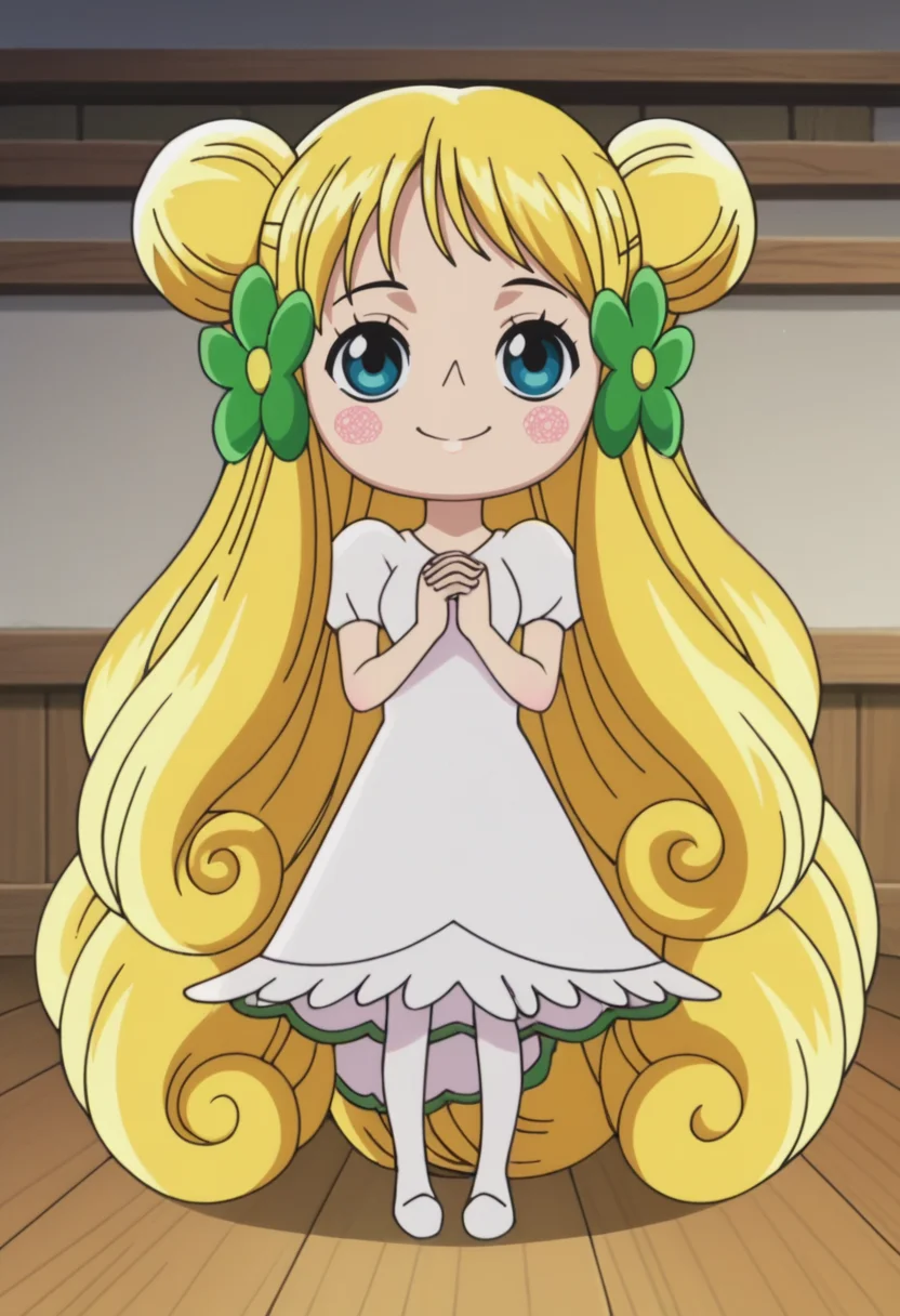 source_anime,anime screencap, anime coloring,intricate details,rating_safe, masterpiece, best quality,
(best quality, absurd res, ultra detailed),,(4 finger:0.5),1girl, ((solo)), good eyes,perfect eyes,,detailed eyes, zPDXLxxx , zPDXL3,detailed, detailed face
BREAK
solo,indoors,front view,
mansherry, fairy, blue eyes, blonde hair, long hair, double bun, white dress, white pantyhose, tail,
smile
, <lora:add-detail-xl:2> <lora:mansherry:0.8>