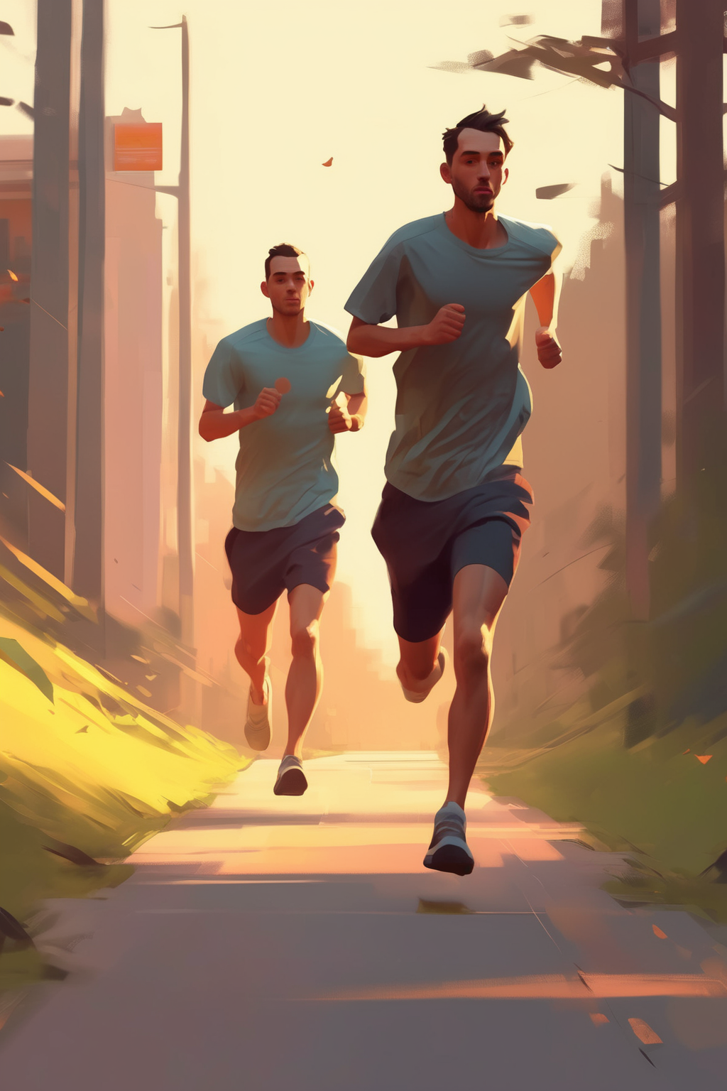 <lora:Atey Ghailan style:1>Atey Ghailan style - men jogging alone closeup in atey ghailan style