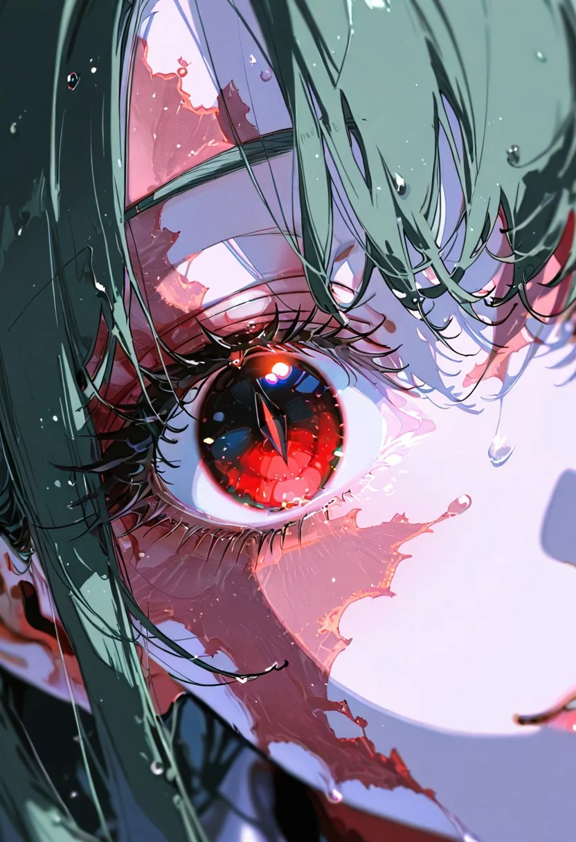 masterpiece, best quality, good quality, newest, highres, absurdres, uncensored,
BREAK
detail background, very awa, absolutely eye-catching, (beautiful face),
BREAK
amazing quality, best quality, ultra-detailed, 8K, illustration, CG, ultra-detailed-eyes, cute girl, eyelashes
BREAK
(sexy, slutty, hot, aroused) (only girl, solo foucus)
BREAK
parted lips, puffy lips, smile, seductive expression, wet hair, wet, from above, blurry foreground,
BREAK
perfect composition, solo, 1girl, extreme eye close up, eye focus, eye reflection, wide eyed, eyelashes, blank stare, (looking at viewer), eye focus, light smile
BREAK
professional lighting, , Photorealistic, source_real, 8k, night, blurry background, sharp focus, (extreme close:2.0), red eyes, glowing eyes, slit pupils, green hair, perfect nose, slicked back, smooth hair, parted hair, shiny, burn scar,
(by yoneyama mai, rolua, roitz \( roitz \):1.25), colored lines, (ONE EYE FOCUS)