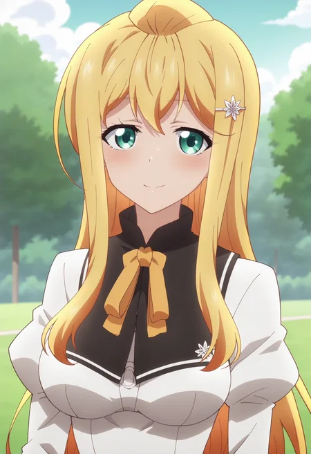 score_9, score_8_up, score_7_up, score_6_up, score_5_up, score_4_up , anime coloring ,BREAK source_anime, anime,screencap,
1girl, solo, reikoa, sailor dress, hair ornament, neck ribbon, <lora:PonyXL Reiko Arisugawa V1:1>
outdoors, upper body,
smile, looking at viewer,