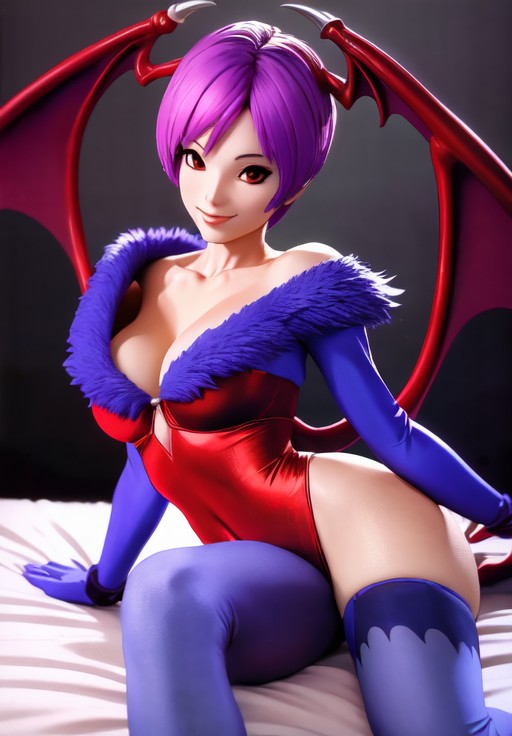 sfw, <lora:darkstalkers_lilith:0.8>, darkstalkers_lilith, seductive smile, lay on bed, (seductive, alluring, charming:1.3), seductive, (ultra-high res, high details, absurdres:1.3)