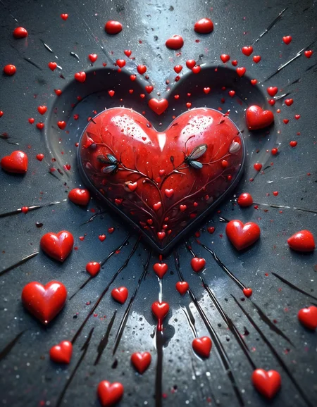 a broken heart, floating in a drain, on the sidewalk, raining, sourrounded by small insects looking the heart, made of ral-vltne  <lora:ral-vltne-sdxl:0.7>