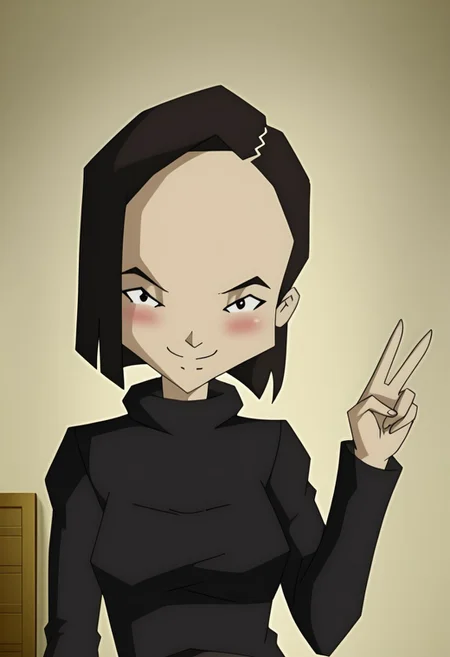 yumi18ishiyamacl, BlackOutfitS1A,
perfect boobs, looking at viewer, smile, mouth closed, embarrassed, sexy look, naughty look, peace fingers,
bedroom,