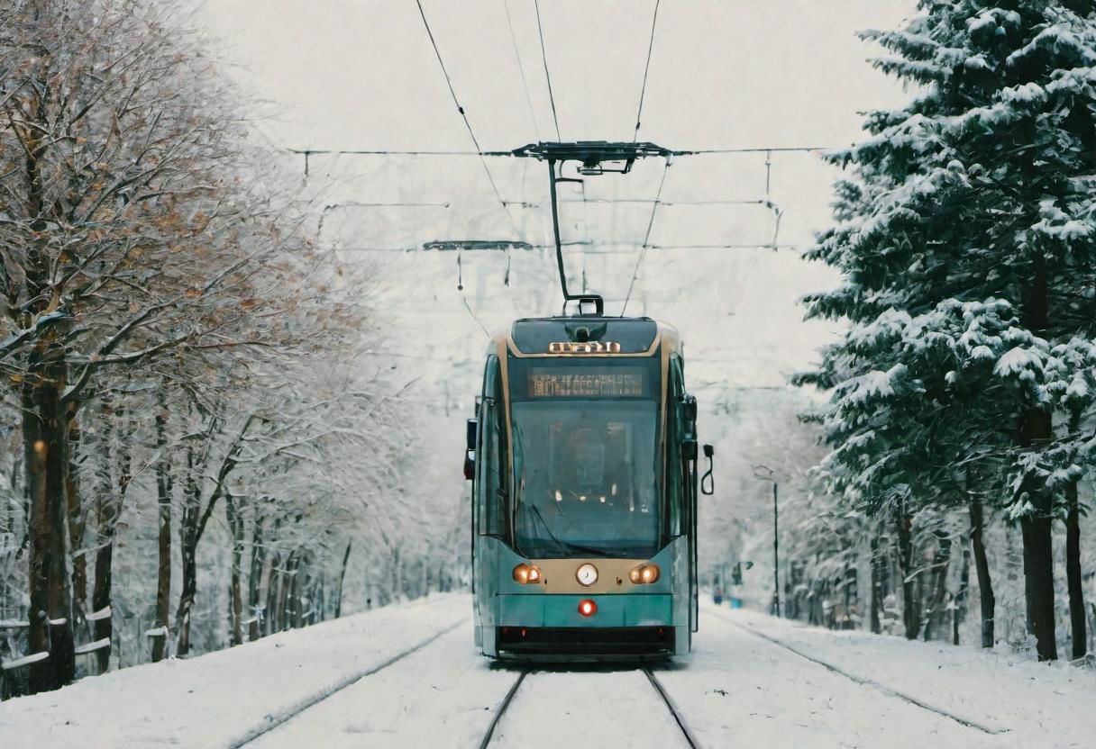 (Bokeh:1.1), kodak photo 38 mm, breath-taking film photography, movie effects, film grain, epic, masterpiece, best of the best, 4k uhd, intricate details, muted colors, wide shot of the modern black tram passing by Vienna in winter, snowy, pines, gigantic frozen lake surrounding the whole frame, minimalistic, shallow depth of image, crisp, clear, haze lighting, muted colors, cloudy