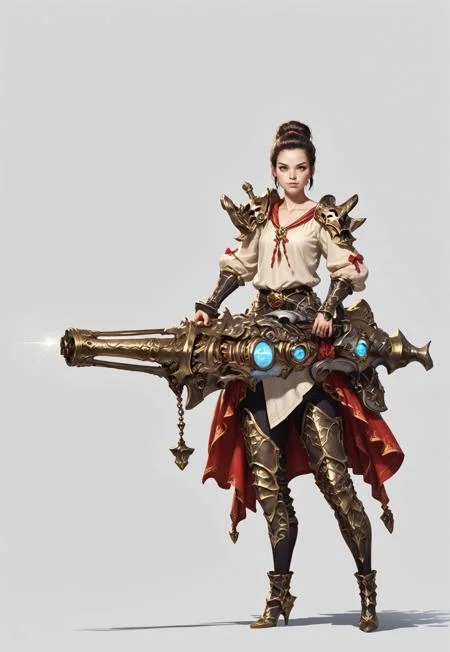 score_9, score_8_up, score_7_up, rating_safe, concept art, semi-realistic, 1girl, solo,
Young beautiful face, fit body,
HHWeapon, Holding weapon, ((Huge weapon)),
Holding weapon with two hands.
Fantasy gun. Rail Gun.
Simple background.