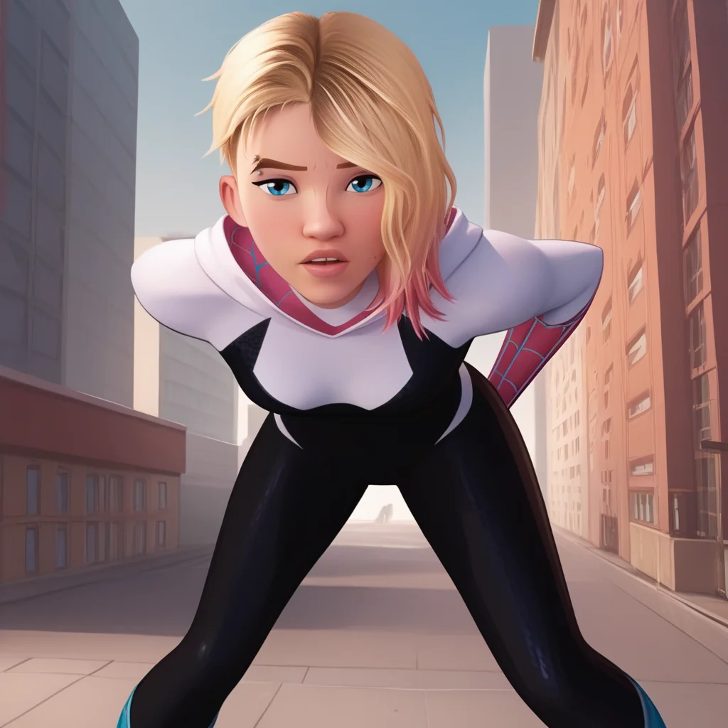score_9, score_8_up, score_7_up, score_6_up, score_5_up, score_4_up, realistic, rooftop, building, <lora:Gwen_Stacy-000007:0.8>, gwen1, 1girl, breasts, short hair, blue eyes, blonde hair, pink hair, bodysuit, piercing, asymmetrical hair, spider web print, eyebrow piercing, hooded bodysuit, sneakers, BREAK looking at viewer, parted lips, leaning forward, arms behind back, half-closed eyes,