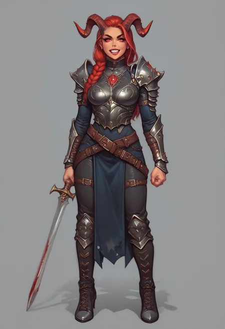 score_9, score_8, score_7_up,
stunning drawing of a dragon warrior, blood red eyes, large crooked horns, red and black armor, leathery wings, mouth full of sharp teeth
BREAK 
strange world background score_9, score_8_up, score_7_up, score_6_up, source_cartoon, rating_explicit, Expressiveh, (((((full body))))), dynamic pose