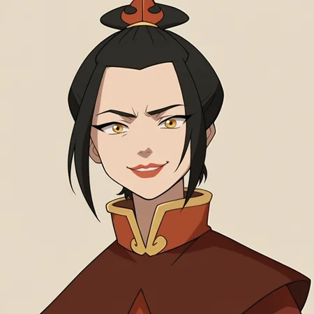 score_9, score_8_up, score_7_up, score_6_up, score_5_up, score_4_up, simple background, anime screencap, anime coloring, source_anime, animification, <lora:Azula_Avatar_Legend_of_Aang-000009:0.8> , solo, solo focus, azula1, yellow eyes, single hair bun, topknot, lips, lipstick, short hair, sidelocks, long sleeves, boots, brown footwear, chinese clothes, capelet, upper body, looking at viewer, light smile, smug, wide-eyed,