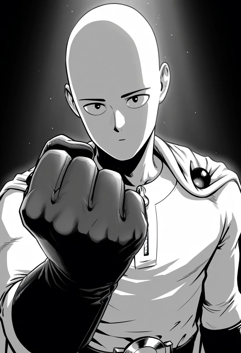 male, solo, alone, 1boy, monochrome, greyscale, male focus, (bald, bodysuit, gloves, belt, zipper, cape), (portrait, clenched hand, face focus),
BREAK
(solid white background, perfect hands, volumetric lighting, dappled light, light particles, cinematic lighting, , sa1tama, , DR, 8K, beautiful, high contrast, masterpiece, best quality, amazing quality, very aesthetic, absurdres, newest, depth of field, ray tracing, dynamic angle,
