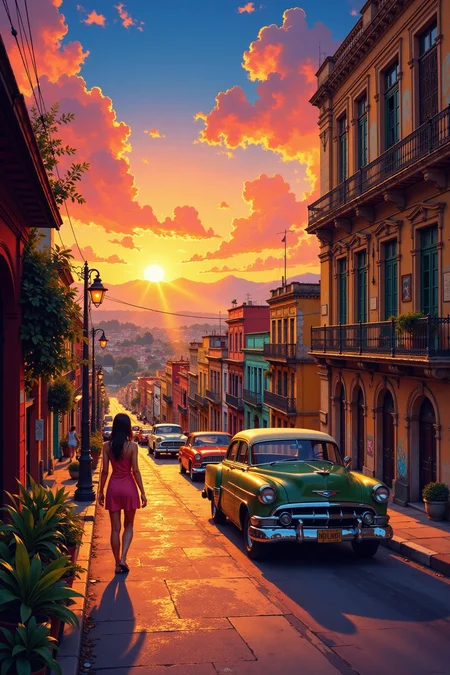 Havana, Cuba beautiful anime landscape, sunset, woman, very intricate, very detailed, sharp, bright, colorful, <lora:Hand v2:0.5> <lora:Anti-Blur:1><lora:Insane Detail Slider:0.25> <lora:flux.1_lora_flyway_Epic-detail_v2:0.3> <lora:fluxenhancer:0.25> <lora:ROWER:0.6> <lora:Niji Anime Stan Katayama:0.8> Niji Stan Katayama Style