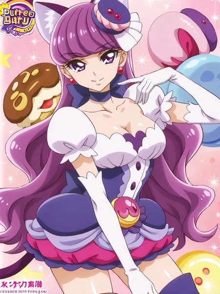 detailed background, shiny skin, posing,
<lora:curemacaron.pony:1>,
curemacaron,
large breasts,