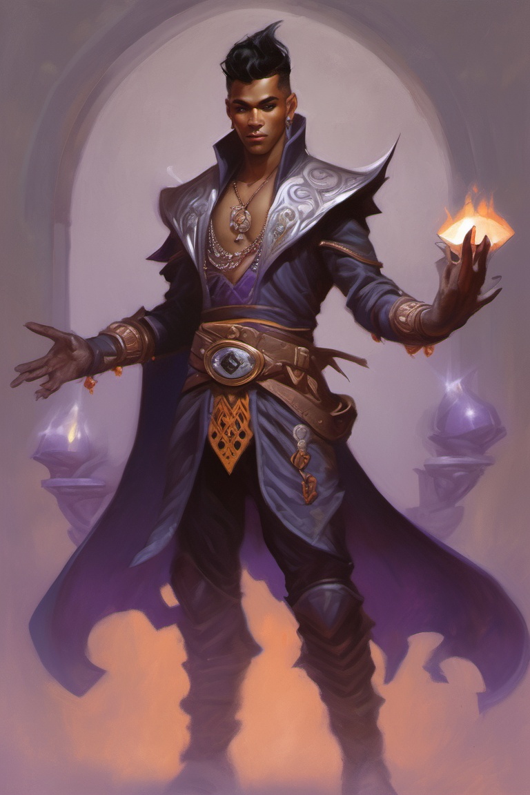 a mind - blowing portrait of a young shadow mage male, wearing a vest with diamond pattern, joyful, d & d, fantasy, intricate, elegant, highly detailed, digital painting, artstation, concept art, matte, sharp, illustration, hearthstone <lora:Fantasy_art_XL_V1:0.75> stunning fantasy art by boris vallejo