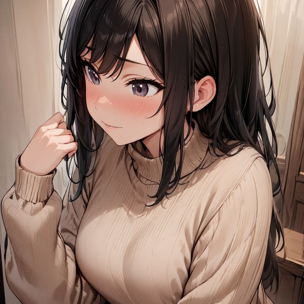 1girl, masterpiece, best quality, very aesthetic, sweater, black hair