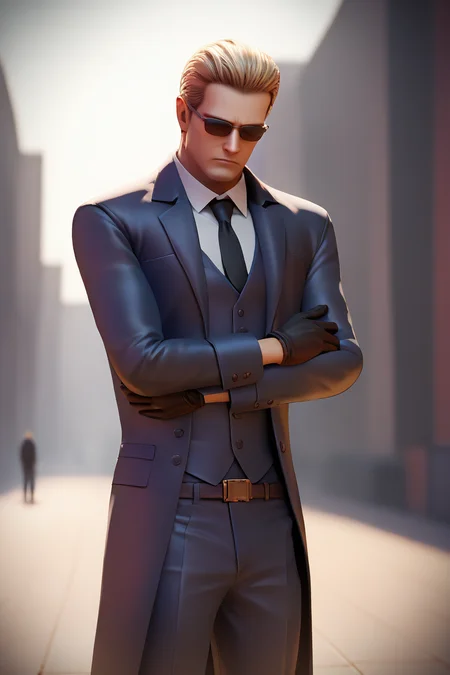 score_9, score_8_up, score_7_up, BREAK, <lora:albertwesker-guy-PONYv1:.9>, 1boy, solo, albertwesker, shirt, gloves, long sleeves, jacket, necktie, collared shirt, pants, coat, formal, sunglasses, adjusting clothes, vest, <lora:fugtrup-guy-PONYv101:1>, crossed arms, outdoors,