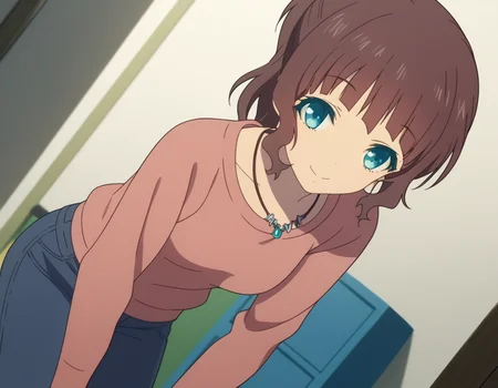 score_9, score_8_up, score_7_up, source_anime,
akarisakishima, <lora:akari-sakishima-s1-ponyxl-lora-nochekaiser:1>,
akari sakishima, short hair, blue eyes, brown hair, ponytail,
jewelry, pants, necklace, denim, collarbone, long sleeves,
indoors, bent over, smile,
looking at viewer, cowboy shot, dutch angle, solo,