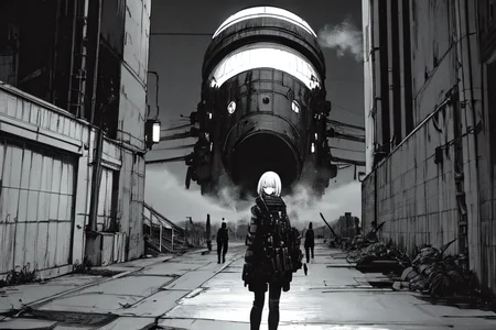 highly insanely detailed, masterpiece, top quality, best quality, highres, 4k, 8k, RAW photo, (very aesthetic, beautiful and aesthetic),
tsutomu nihei,nihei_tsutomu,blame!,blame gakuen!,abara,TNstyle,sidonia_no_kishi,(tower,space,spacecraft),clouds,light particles,cables,tubes,industrial pipes,bridge,lantern,wire,walkway,letterboxed,fence,tentacles,air conditioner,gauna,gauna mech,ventilation fan,ventilation shaft,drainpipe,machinery,toha heavy industries,concrete walls,metal walls,dome,dark sky,black sky,buildings,mist,smoke,fog,steam,
<lora:blameLora_v10:0.8>,
(1girl:1.3),
solo focus,
located in an urban scene at a scenic bus stop,âââ