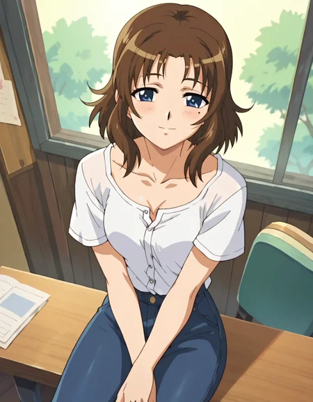 score_9,score_8_up,score_7_up,score_6_up,score_5_up,score_4_up,1girl,solo, <lora:AoiKashima:0.75> AoiKashima,white shirt,blue pants,cute smile,anime screencap,looking at viewer,pov,sitting,