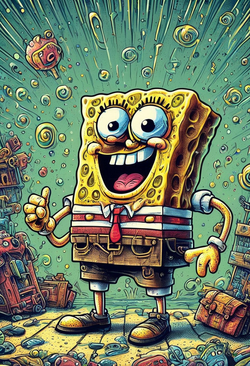 spongebob squarepants, illustration, mobe-90c0m,