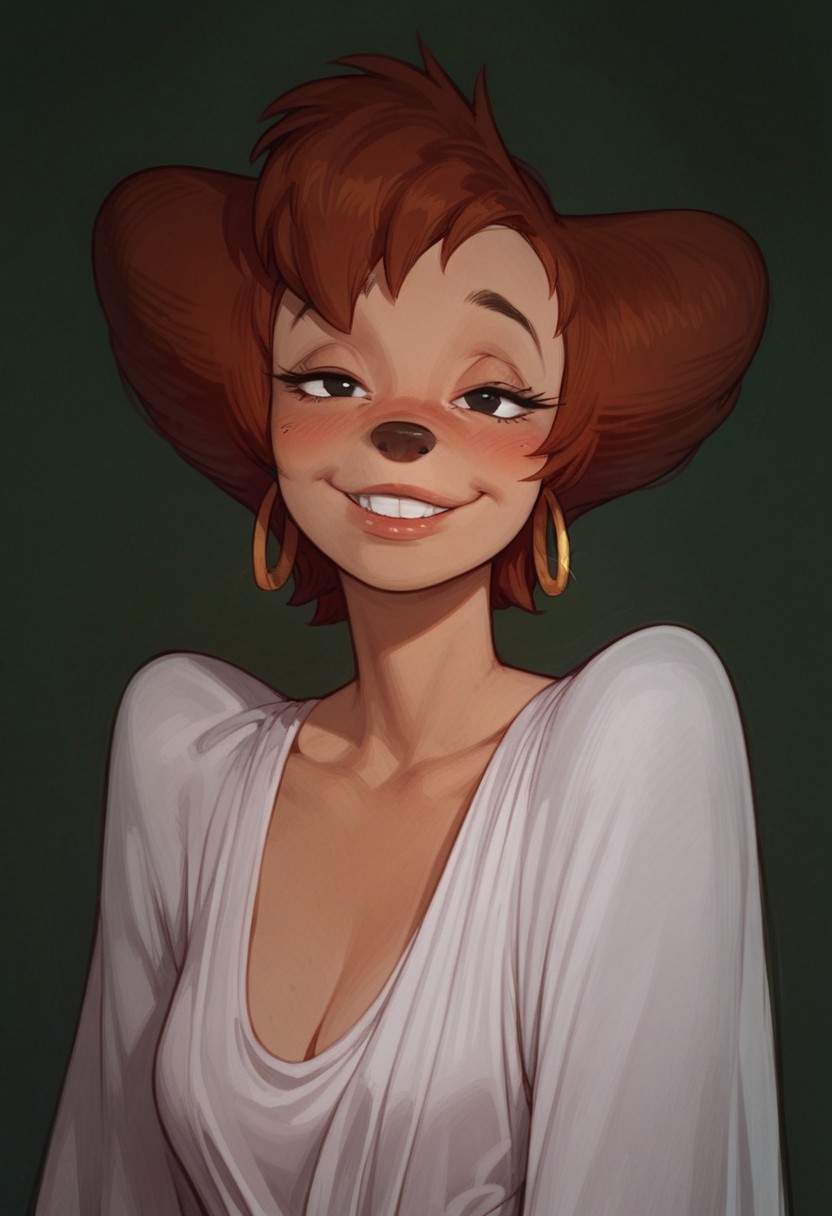 score_9, score_8_up, score_8. score_9, score_8_up, score_7_up, score_6_up, masterpiece, 4k, high quality, (best quality:1.1), ExpressiveH
1girl, solo, pegpete, brown hair, hoop earrings, short hair,  black eyes, furry female, blushing, looking at viewer, smiling, g0dd3ss, white dress
green background