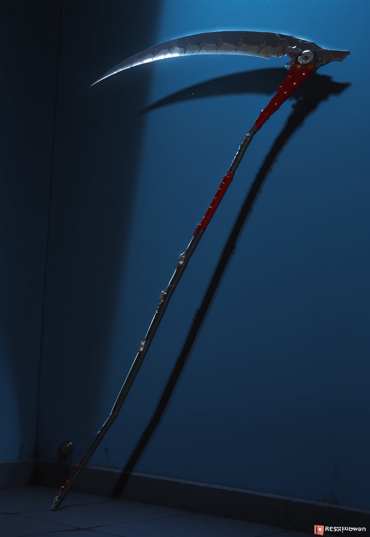 scythe weapon, scythe in front of you, perfect construction weapon, sharp blade, very detail weapon, BREAK, Hanging on the wall, perfect metal details, shiny blade, light on weapon, 3D, no person, no logo, no patreon logo, 
HDR, 8K, high contrast, masterpiece, best quality, amazing quality, very aesthetic, high resolution, ultra-detailed, absurdres, perfect lighting, photorealistic, volumetric lighting, dramatic shadows, cinematic lighting, (sharp image), safe, BREAK, scenery, realistic/anime, (perfect anatomy, perfect hand anatomy, perfect face anatomy, perfect eyes anatomy, perfect mouth anatomy), perfect lighting, (sharp image), (dynamic poses), perfect anatomy, Focus face, lazyneg, RevScythe, SDXLposXL, 