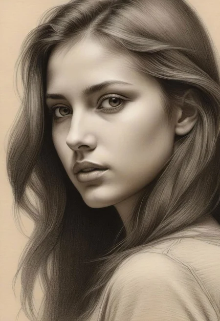 Close-up, high quality, masterpiece, portrait, rough charcoal drawing, beautiful girl, light beige, brown tinted paper, stain, rough shading,
inspiration by  JZdzisBaw BeksiDski, Krzysztof Aukasiewicz,