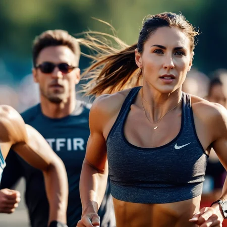 cinematic film still of <lora:shredded woman:1.2>
a shredded woman running in a race with a man in the background shredded woman style , shallow depth of field, vignette, highly detailed, high budget, bokeh, cinemascope, moody, epic, gorgeous, film grain, grainy