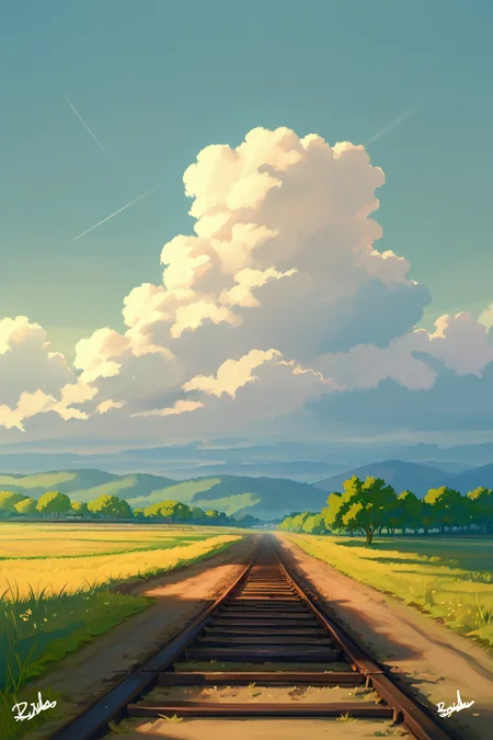 PDXL, source_anime, <lora:AlpcmasV1:1>, alpcm4s, landscape,
railroad track, grassy plains, cumulonimbus,
volumetric reflections, volumetric shadows, HDR, shot on Canon DSLR