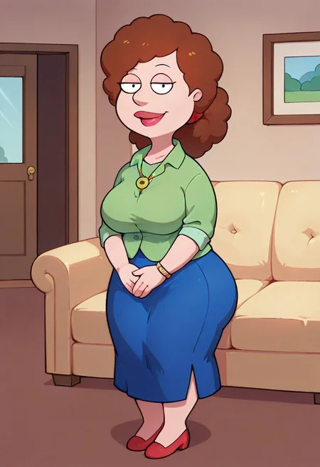 score_9,score_8_up,score_7_up,score_6_up,best quality, 1girl, solo, living room, couch, indoors,
BREAK
unnamed girl, brown hair, black eyes, (mature female:1.5), (plump:1.2), large breasts, gigantic ass, gigantic hips, green sweater, rolled up sleeves, blue skirt, shoes, own hand together, smile, looking at viewer, long skirt, half-closed eyes, necklace,