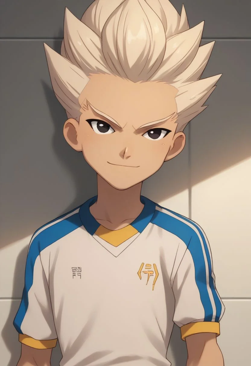score_9, score_8_up, score_7_up, source_anime, highly detailed, skinny, slender, 2boys,
axel2, male focus, 1boy, solo, sportswear, black eyes, soccer uniform, smile, raimon, looking at viewer, white hair