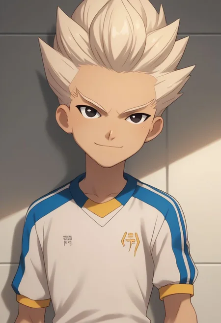score_9, score_8_up, score_7_up, source_anime, highly detailed, skinny, slender, 2boys,
axel2, male focus, 1boy, solo, sportswear, black eyes, soccer uniform, smile, raimon, looking at viewer, white hair