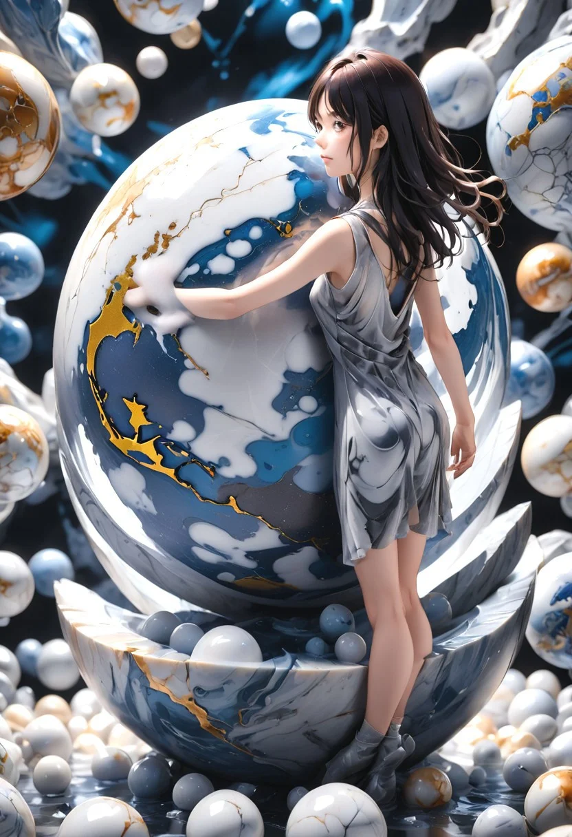 (masterpiece), (score_9, score_8_up, score_7_up,source_anime), 4K8K, high res image, ,best quality, absurdres,detailed skin,anime colored,anime screencap,official art, ultrareanime,
Liquid Marble,
from below, (in underwater:1.1), outdoors, detailed,
Japanese cute girls, face to face, holding Marble earth ball, hugging Marble earth ball,
(small stature, petite:1.3), (pointy breasts:1.1), (Liquid Marble skin, Liquid Marble hair, verry long hair, Liquid Marble eye),
(undress, see-through linen dress:1.3),