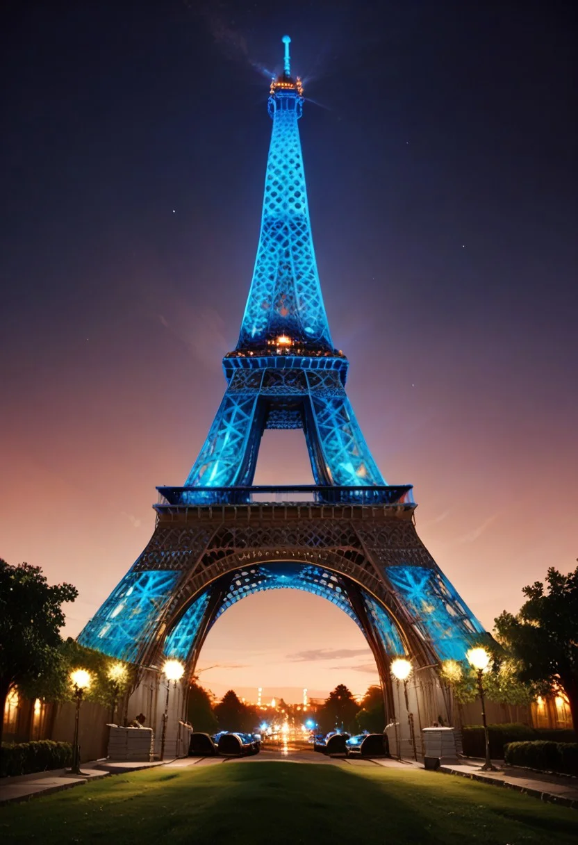 score_9, score_8_up, score_8, medium breasts, (curvy), cute, eyelashes,
rating safe,
BREAK,
zzEiffelTower, outdoors, sky, tree, no humans, night, night sky, scenery, light, lamppost, blue glow,
BREAK,
abstract background,
zPDXL, Expressiveh