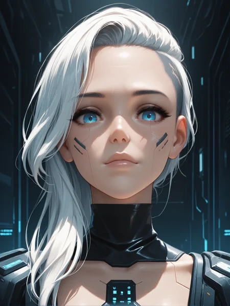 masterpiece, best quality, amazing quality, very aesthetic, absurdres, newest,
<lora:ILCyberRogueOld:1.0>
CyberRogueOld, 1girl, white hair, asymmetrical hair, blue eyes, looking at viewer, portrait