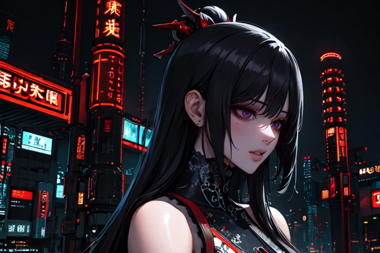 highly insanely detailed, masterpiece, top quality, best quality, highres, 4k, 8k, RAW photo, (very aesthetic, beautiful and aesthetic), ancient japanese cyberpunk, 
dark background, 
<lora:two_side_up-1.0:0>âââ