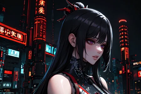 highly insanely detailed, masterpiece, top quality, best quality, highres, 4k, 8k, RAW photo, (very aesthetic, beautiful and aesthetic), ancient japanese cyberpunk,
dark background,
<lora:two_side_up-1.0:0>âââ