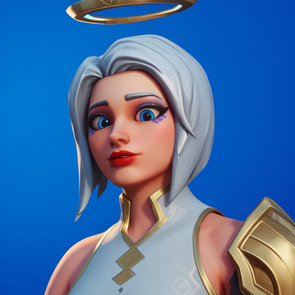 Ugly score_9_up, score_8_up, BREAK, ark, 1girl, solo, white hair, short hair, blue eyes, lipstick, halo, white dress, upper body,  <lora:Ark_Fortnite_PXL_Leaf1-000010:1>, blue background, gradient background,