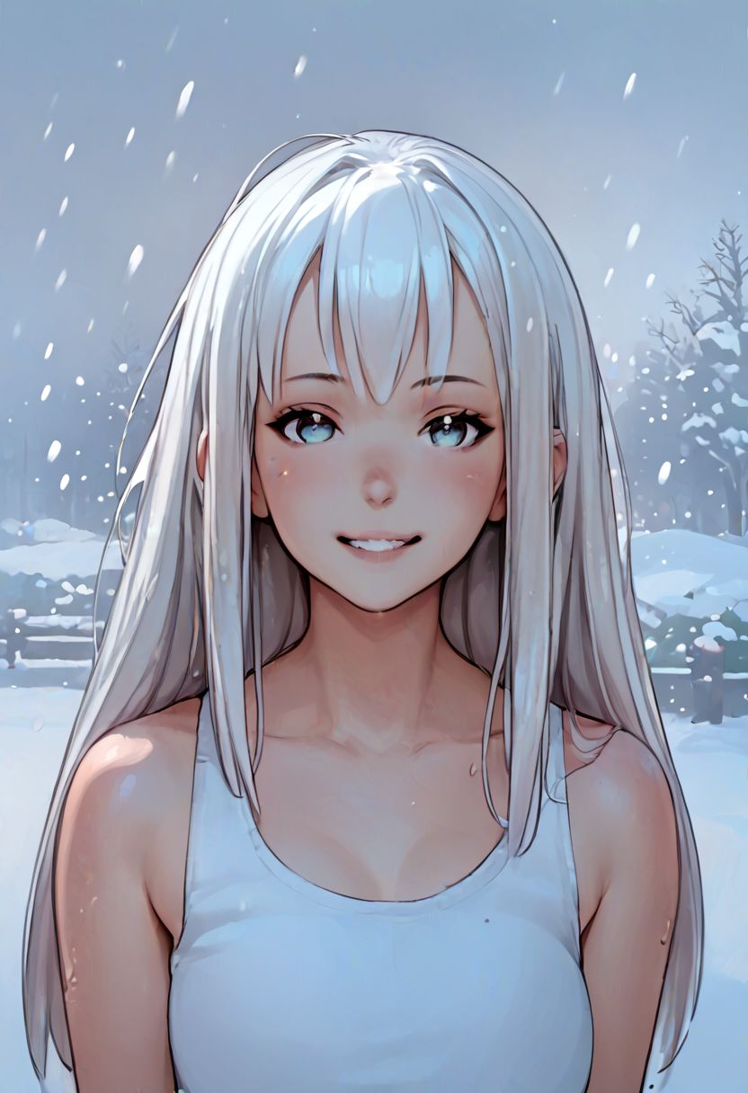 score_9, score_8_up, score_7_up, zPDXL, jeffmacanolistyle, 1girl, long hair, white hair, bangs, rede eyes, smiling, snowing, looking at viewer, colored sketch
 <lora:JeffMacanoli_Style_PDXL:0.90>