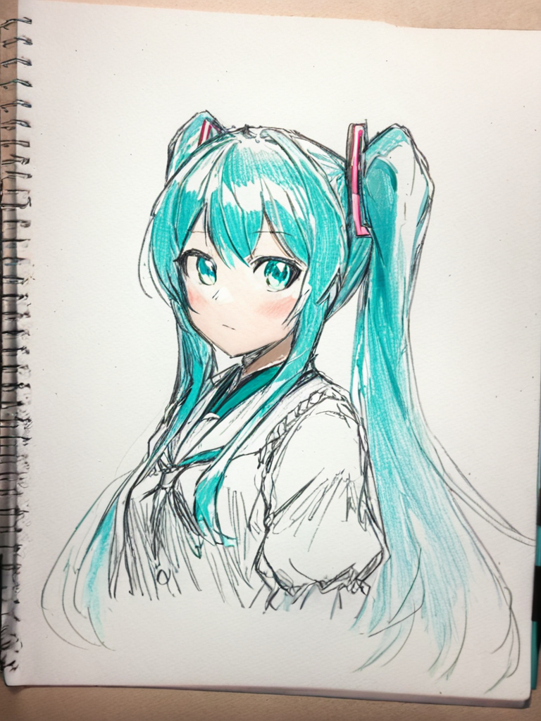 <lora:caogao:1>,sketch,1girl,solo,miku,