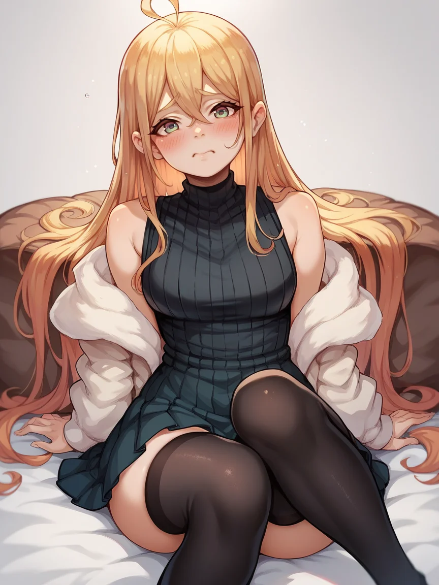 score_9, score_8_up, score_7_up, score_6_up, score_5_up,  <lora:m4gXLP:1> m4g, blush, black thighhighs, ahoge, meme, long hair