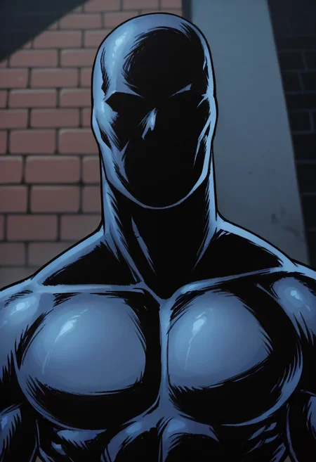 score_9, score_8_up, score_7_up, score_6_up, score_5_up, score_4_up, <lora:BlackNoir:0.7> solo, faceless, bodysuit, muscular, upper body, view from above, blue theme,
alley background, brick wall, blurry background,
