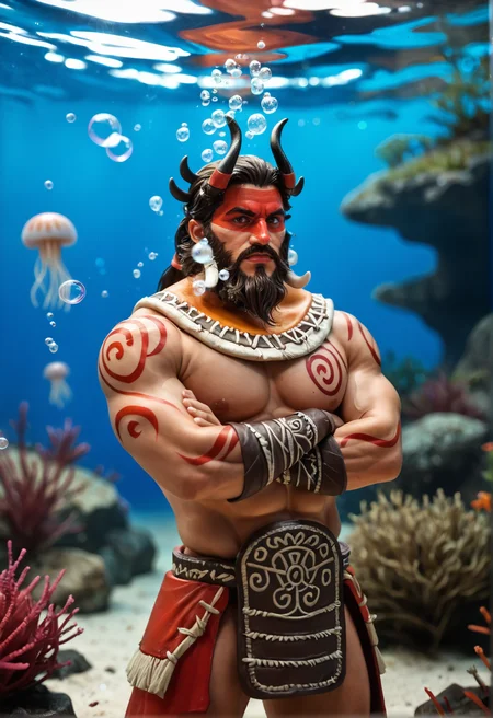 <lora:beastmaster_v3:0.9> beastmaster_v3
1boy,
brown eyes,
brown hair, black hair,
facial hair, beard, mustache,
horns,
red tattoo,
muscular, abs
red mask,
neck cloth ,gloves, boots,
Crossed Arms, score_9, score_8_up, score_7_up, score_6_up, derpibooru_p_95,
detailed eyes, beautiful, detailed background, perfect eyes,
blur censor, blurry, blurry background, blurry foreground, bokeh, motion blur,
chromatic aberration, depth of field, figure, focused, focus
photography, realistic sun light and shadows, photorealism, UHD --ar 9:16 --style raw --stylize 700,
solo,
bubble, underwater, air bubble, jellyfish, she is pursing her lips blowing air bubbles, air bubbles raising,