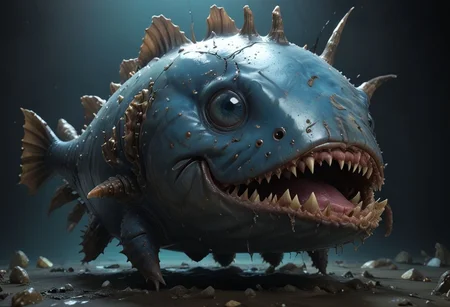 cinematic, anglerfish chonkasaurus, scifi, slimey, raytracing, HD, 4k, floating energy, night, dark, blue eyes, (energy effects:1.3), <lora:chonkasaurus-000003:1>, <lora:add-detail-xl:2>