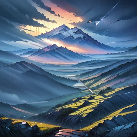 score_9, score_8_up, score_7_up,source_anime, (no humans:1.3), scenery, mountain, (rainbow:1.1), partially overcast, rain, sunrise, <lora:Between pencils and semi-realism:1.6> stbedap, dark, dramatic lightning, <lora:lowlight_1721964122_1721964450_dim32_sv_fro_dp0.92_1721964790_1722820361:2.2>