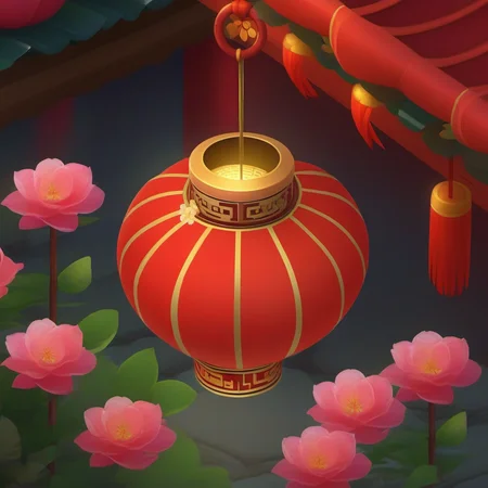 top view angle,<lora:Red lantern_XSE_GAME_V1-000008:0.8>,Red lantern,in the flowers,orthographic view,