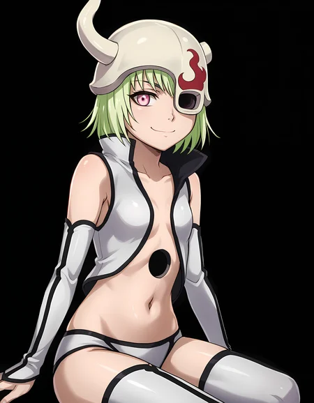 <lora:lilynette_gingerbuck :1>
lilynette_gingerbuck, short hair, green hair, pink eyes,
thighhighs, horned helmet, navel, detached sleeves, eyepatch,
sitting, smile, closed mouth
