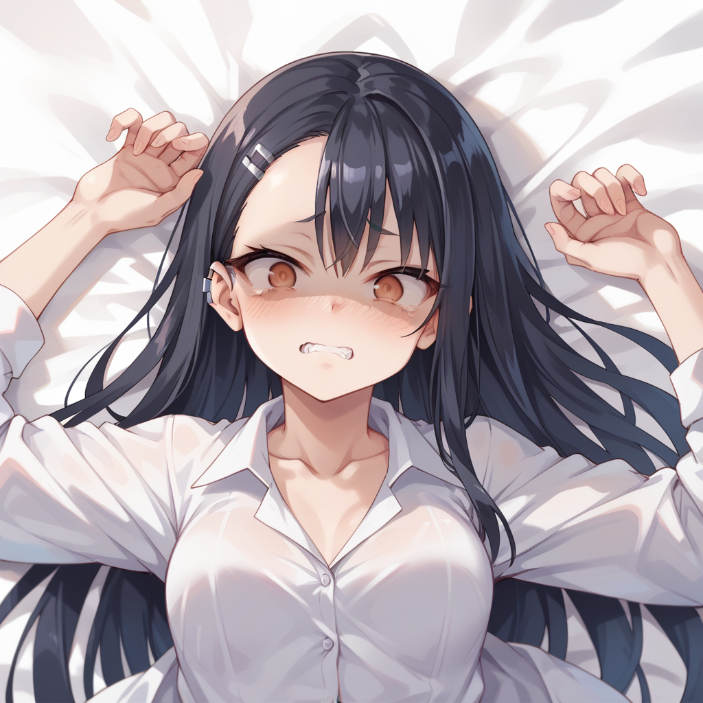 llscore_9, score_8_up, score_7_up, best quality, masterpiece, source_anime,  BREAK, 1girl, 
 <lora:scaredv4:1> scared expression, shaded face , nagatoro_hayase, lying, upper body