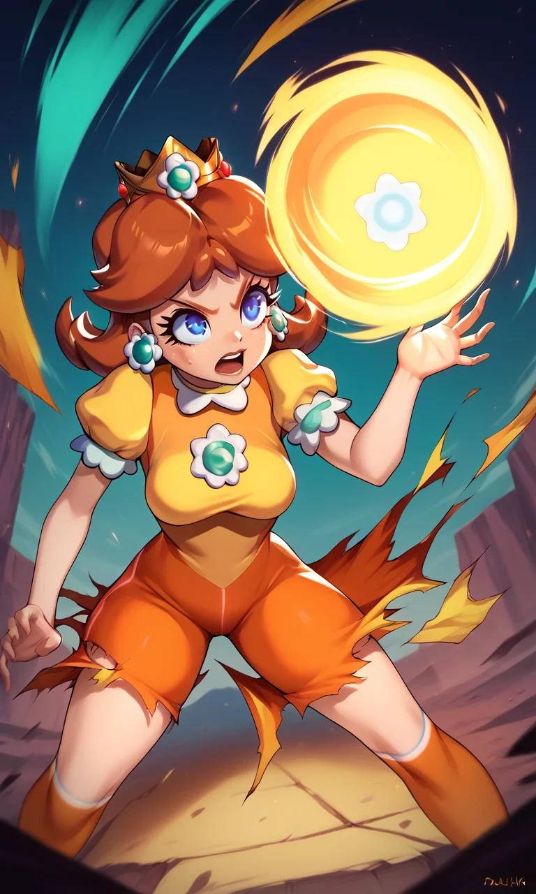 score_9_up, score_8_up, score_7_up BREAK, <lora:Hadouken:1> , Hadouken, (kikoken), fireball, energy ball, (((princess daisy))), anime style, celshaded, balak, balak style, <lora:Balak_Style:1>, shockwave, action pose, ripped clothing
