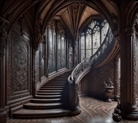 RAW photo, (masterpiece:1.3), subsurface scattering, heavy shadow, (high quality:1.4), (intricate, high detail:1.2), professional photography, HDR, High Dynamic Range, realistic, ultra realistic, photorealistic, high resolution, film photography, ambient lighting, atmospheric effects, <lora:detail_slider_v4:2>, OverallDetail, gothic staircase, window, chandelier, gothint, <lora:GothicInteriors:1>, <lora:zoom_slider_v1:2>, epiCPhoto